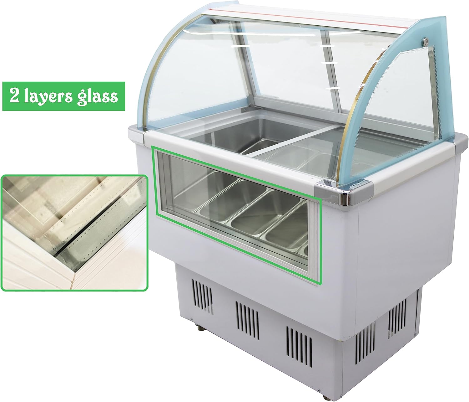 Commercial Ice Cream Chest Refrigerator Display Case Chamber Showcase Freezer With LED Light 220V 10 Pan