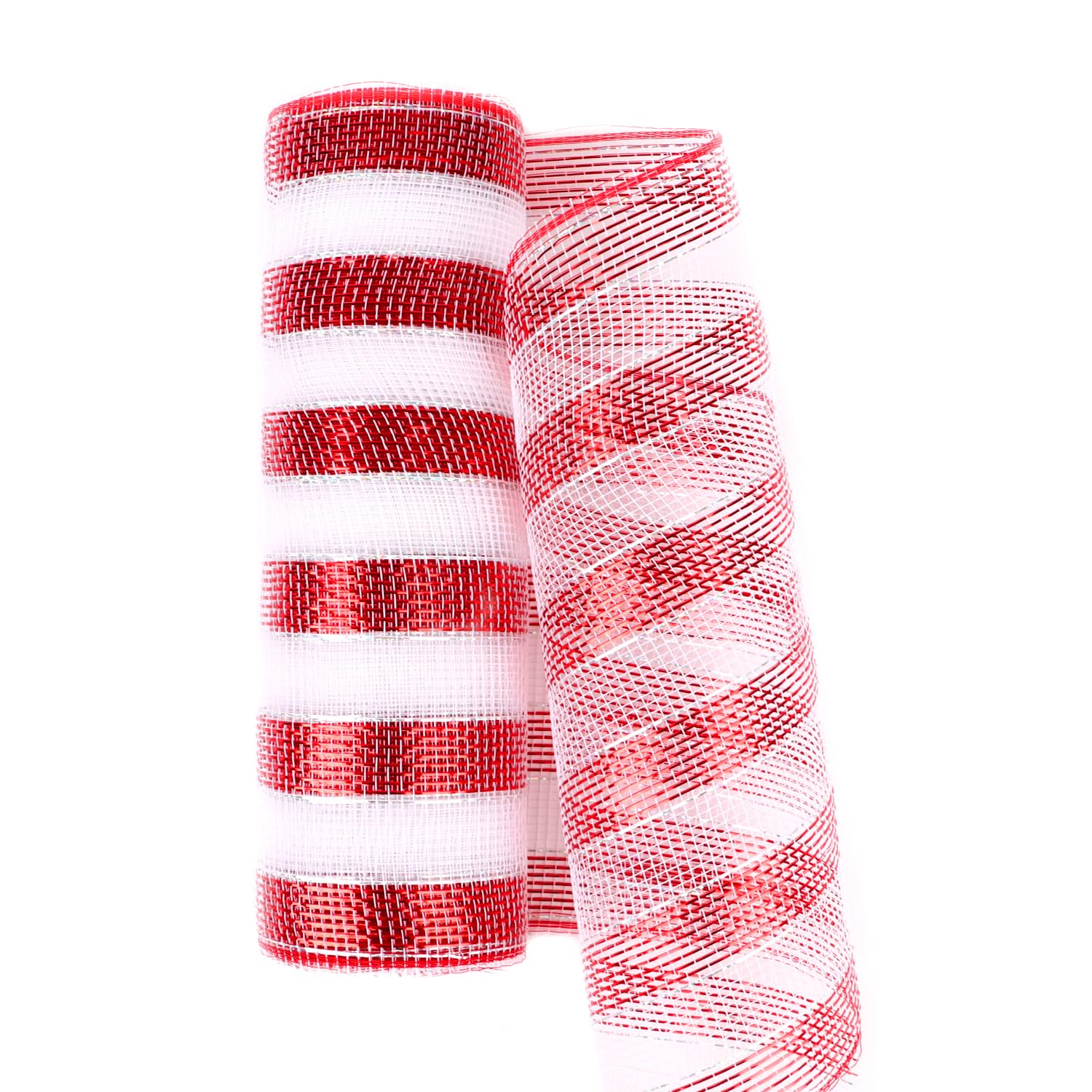 Veylin Red & White Christmas Deco Mesh Ribbon Roll, 26Cm X 9.14M Red And White Striped Christmas Tree Ribbon Poly Mesh Ribbon Holiday Tree Decoration