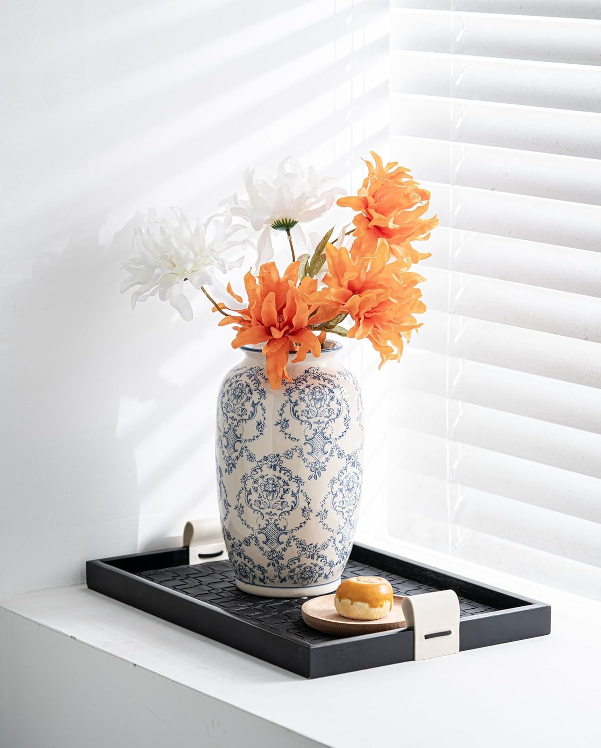 Blue and White Vase, Vintage Blue Ceramic Flower Vessel,Ceramic vases for Home Decor,Vintage Vase for Home Decor, Living Room, Shelf, Office, Rustic Table Centerpiece (Blue and white-01, Large) - Image 4