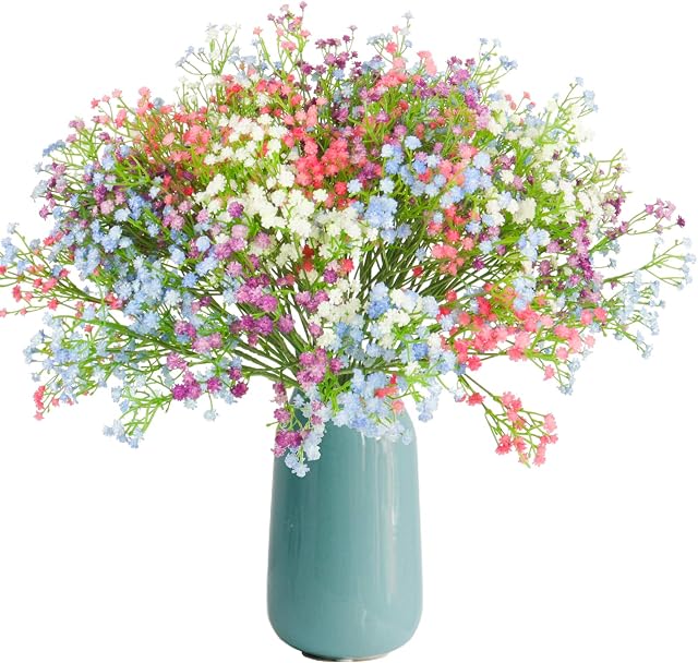 Beferr 12 Pcs Gypsophila Baby Breath Artificial Flowers Bouquet, Baby's Breath Fake Flowers for Home Decor Wedding Party Office Decoration, DIY Wreath, Flower Arrangement (Mixed Color)