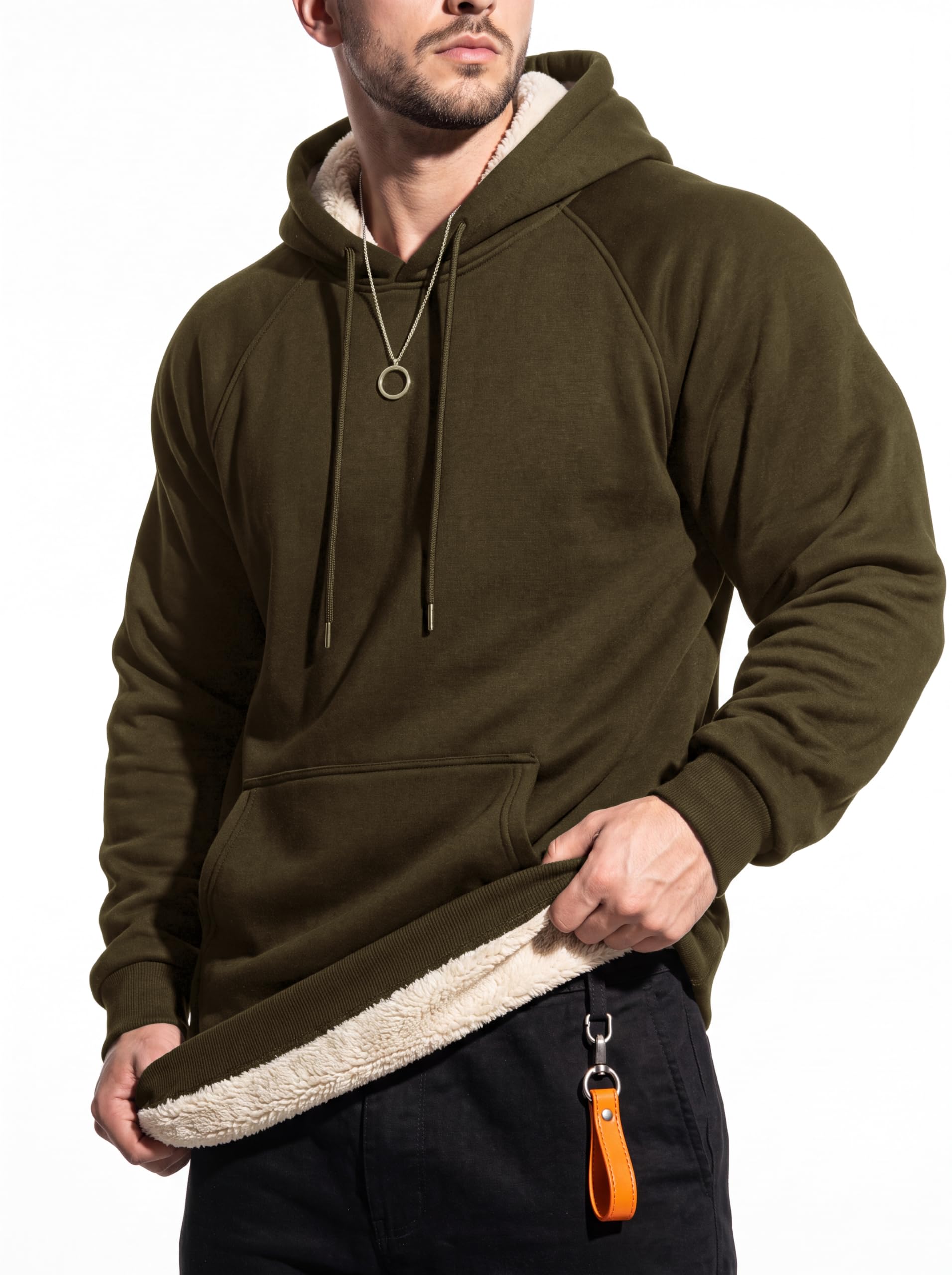 MAGCOMSEN Hoodie Herren Fleecepullover Warm Kapuzenpullover Männer Pullover | Baumwolle Fleece Hoodie,Winter Warm Pullover,Langarm Sweatshirt Herren,Gefüttert Hoody,Fleecepullover mit Bauchtasche