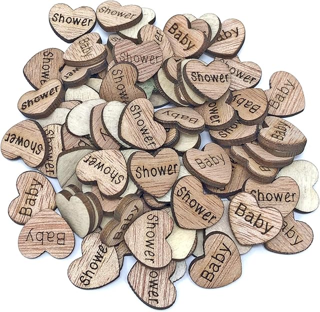 50x Baby Shower 15mm Hearts Wooden Shabby Chic Craft Scrapbook Embellishments Vintage Confetti Heart