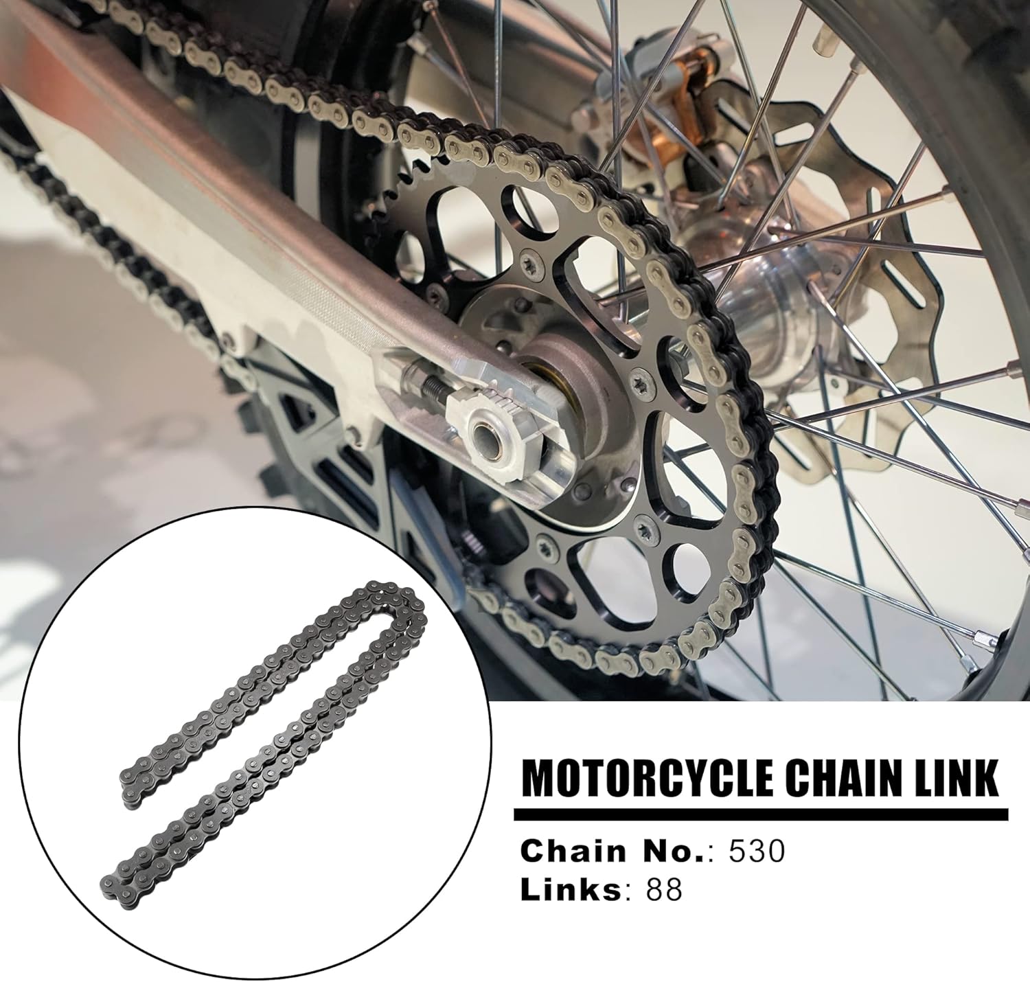 Motoforti 530 Motorcycle Chain 88 Link Non O-Ring with Connecting Master Link for Motorcycle ATV Dirt Bike