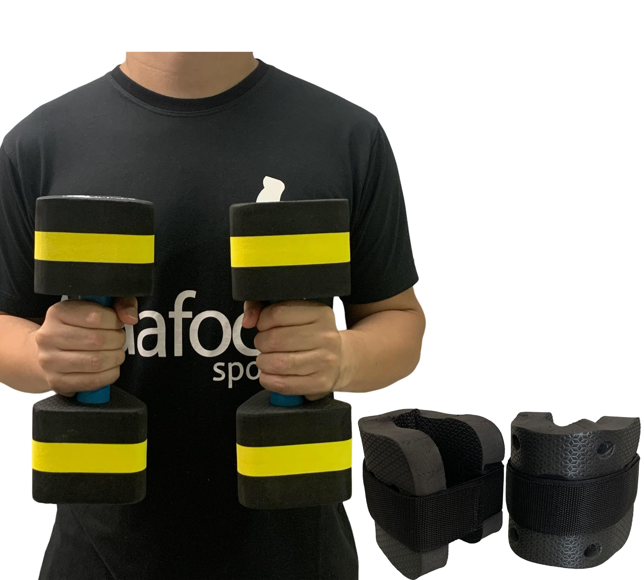 Kit Par Halteres Hidroginástica 2-3kg + Caneleiras 2-3kg Dafoca Sports Preto/Amarelo
