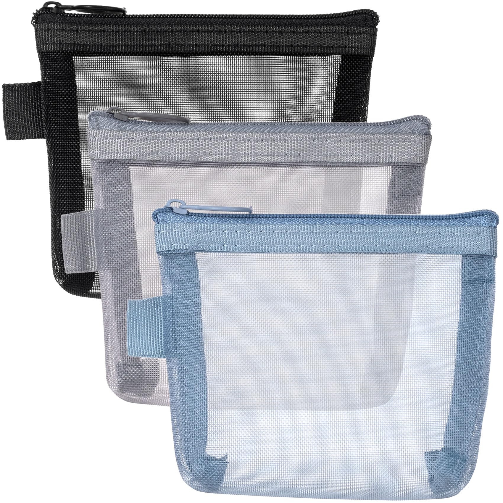 BEIQIYA 3pcs Mini Mesh Makeup Bags, Small Zipper Mesh Makeup Bags, Portable Cosmetic Pouch for Woman Purse Lipstick Keys Essentials Items Earphone