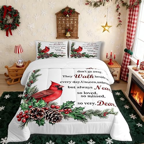 Miniatura 13 de Juego de edredón de Navidad para niños tamaño queen, ropa de cama festiva de dulces navideños, decoración de dormitorio/cabaña de Navidad para Multi
