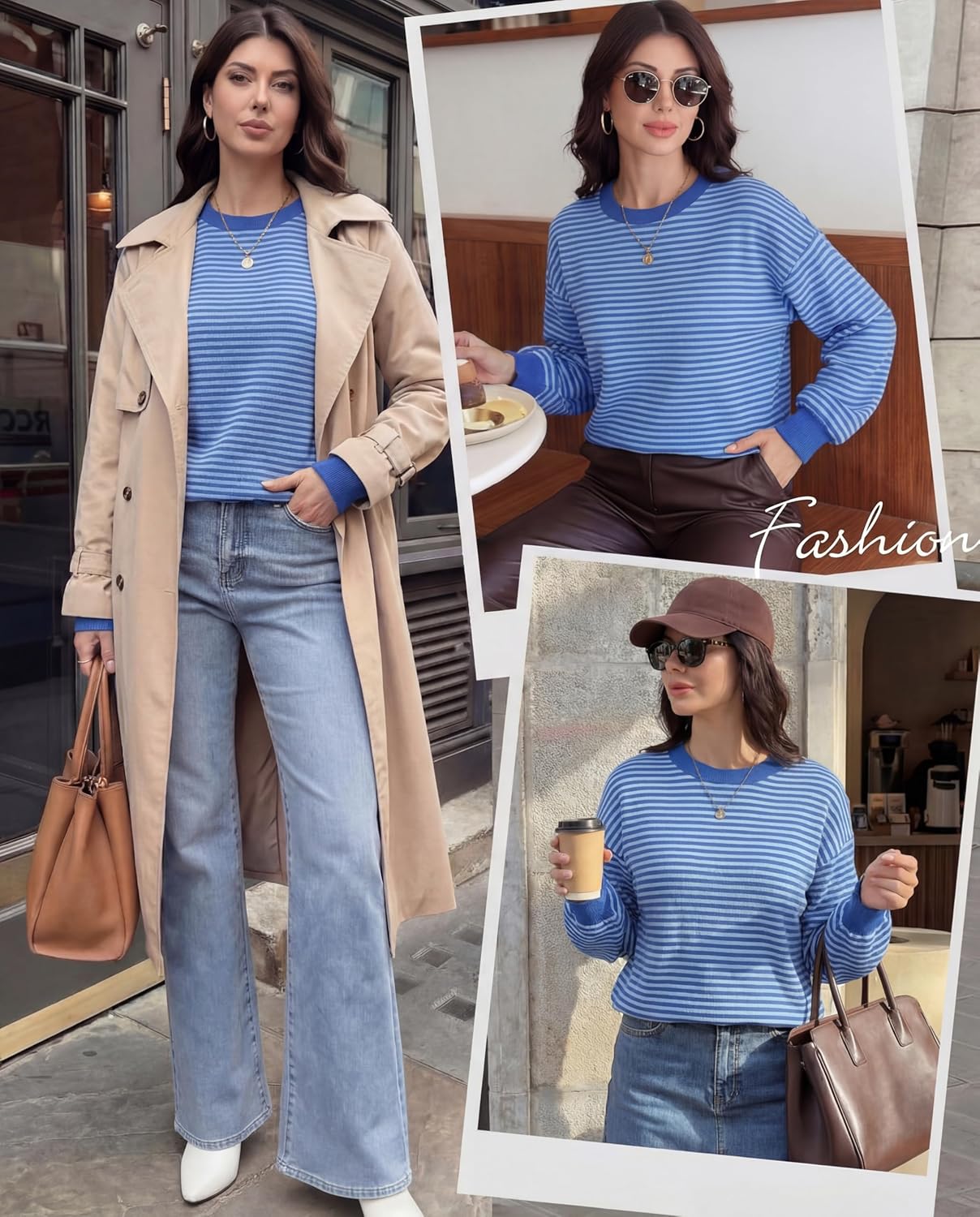 Womens Oversized Striped Sweatshirt Crewneck Long Sleeve Pullover Top Casual Workout Shirt Y2k Fall Winter Clothes - Image 5