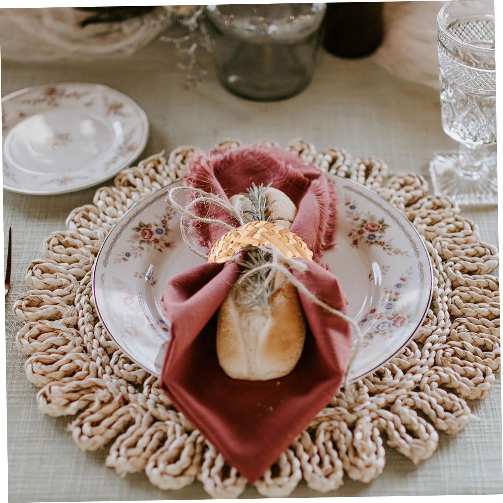Ronds de Serviette Rustiques en Paille Tressée, Lot de 6 | Beige, pour Mariages et Réunions Décontractées, Usage Polyvalent, Faciles à Utiliser