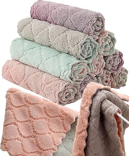12 Pack Kitchen Towels Quick Dry Washcloths, Coral Velvet Dishtowels Multipurpos