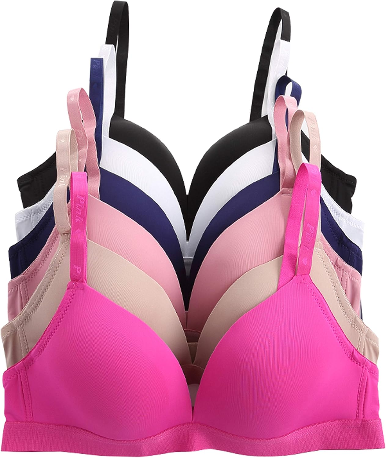 Viola's Secret 6 Pack of Color Print T-Shirt Bras B Cup C Cup and D Cup