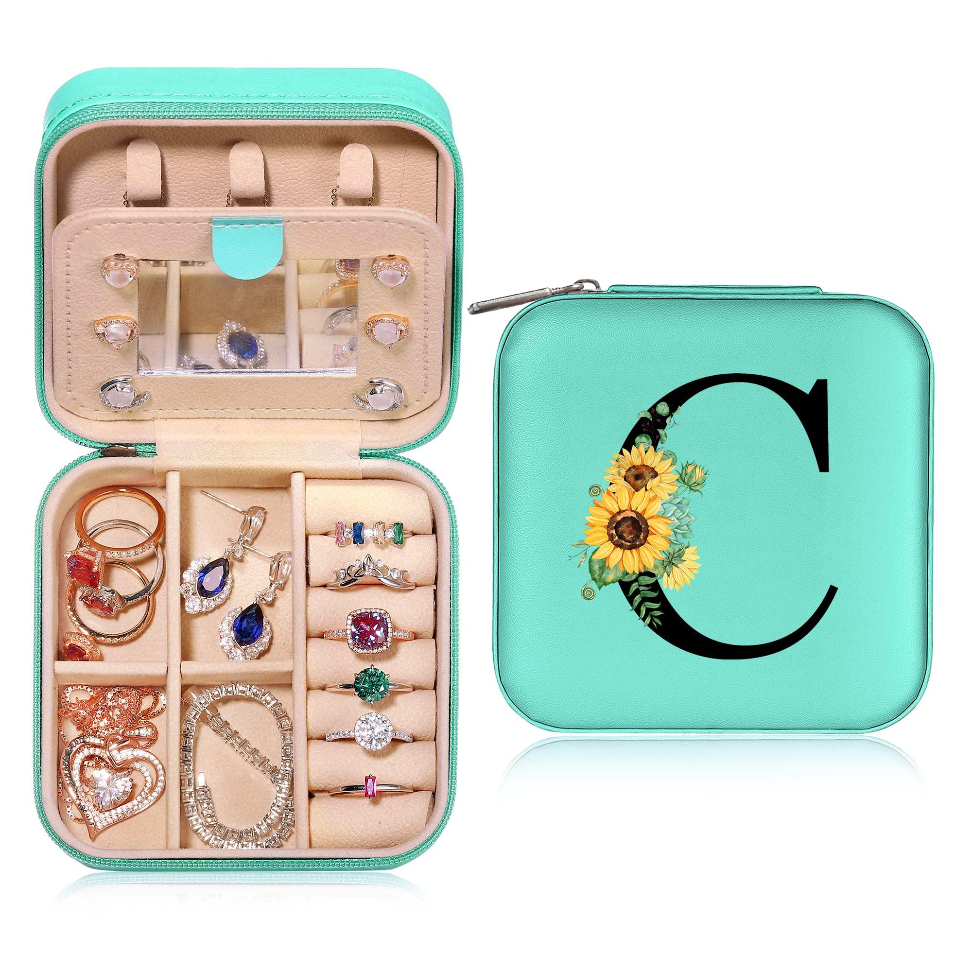 Parima Travel Jewelry Case for Women Girls, Small Travel Jewelry Case Mini Jewelry Travel Case for Girls Jewelry Box Travel Gifts Sunflower Gifts for Women Birthday Gifts for Women Friends Sister