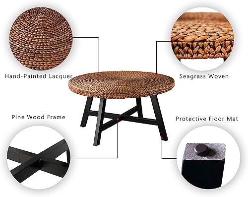 Miniatura 7 de RANDEFURN Mesa de centro redonda, mesa de cóctel de madera de pino maciza con marco en X y marco de X, fácil de montar, varios tamaños para sala de