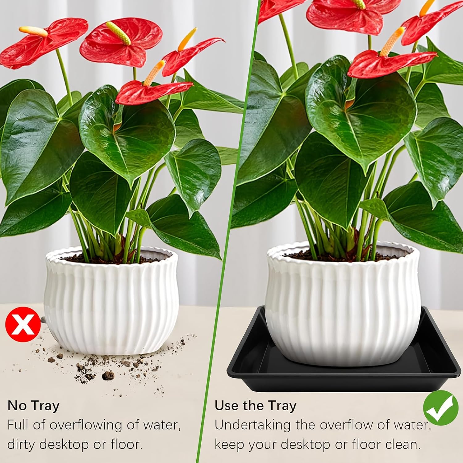 4 Pack 12 Inch Square Plant Saucer, Plant Drip Trays and Flower Pot Saucers, Plant Trays for Indoors No Holes, Plant Drainage Tray Saucers for Potted Plants (Black) - Image 5