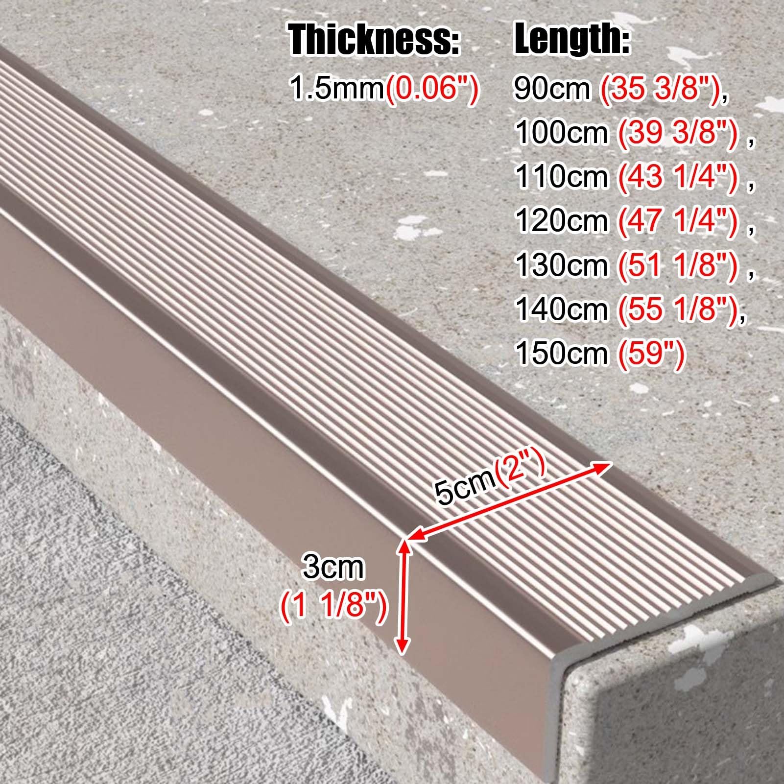 Treppenkantenschutz aus Aluminiumlegierung, 5 cm breit, L-förmiger Schwellenschutz, für Außen- und Innenstufen, Eckenschutz, Roségold, 140 cm