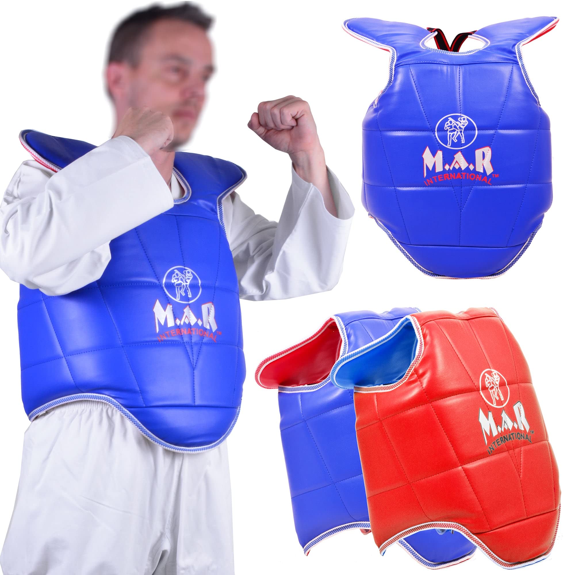 MAR | Small Reversible Boxing Chest Guard, MMA Karate TKD Muay Thai Boxing Body Protector, Taekwondo Vest, Chest Protector, Martial Arts Body Armour, Sparring Training, Adjustable Strike Shield