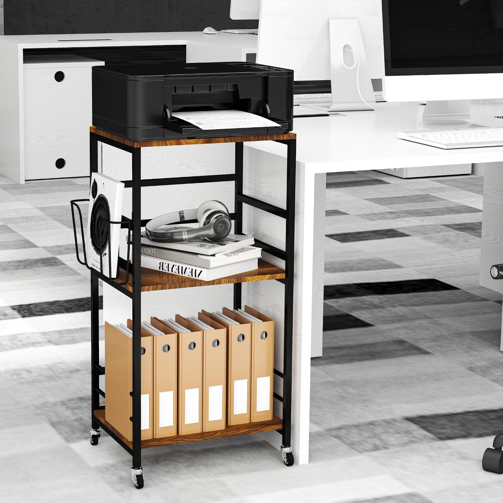 tonchean Soporte para tocadiscos, de 3 niveles, en vinilo, con ruedas, almacenamiento de discos, mesa auxiliar para salón, dormitorio, oficina