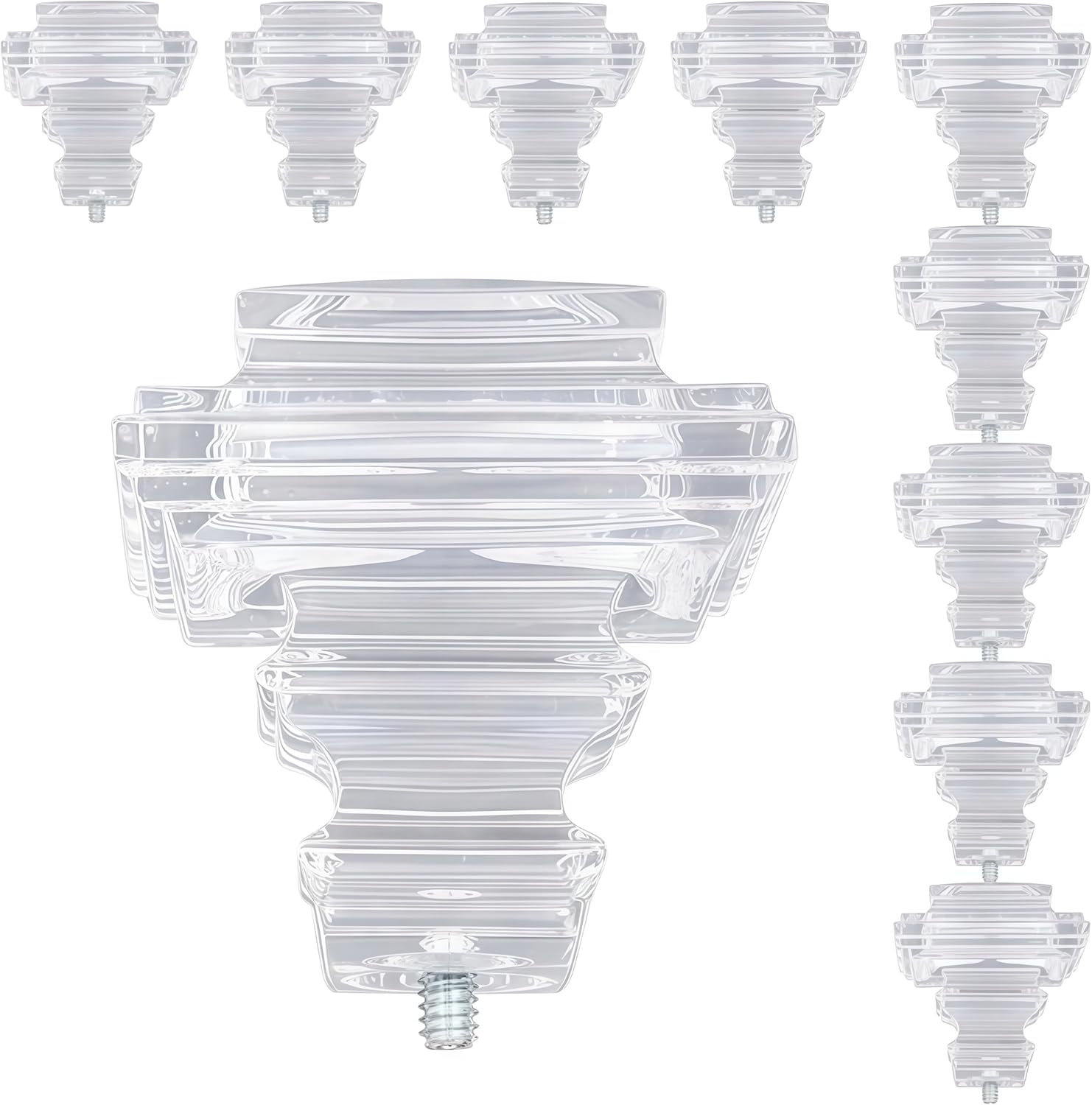 Window Curtain Rod End Cap 10 Pack of Acrylic Clear Square Decorative M6 Screw Heads for 1 Inch Or 7/8 Inch Curtain Rod End Caps Clear