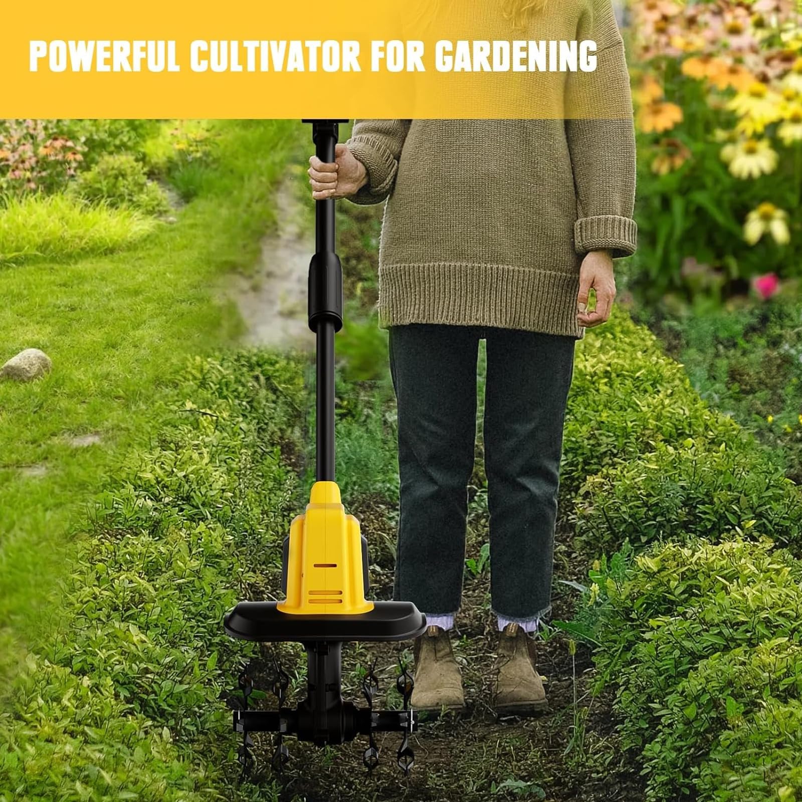 Motozappa da Giardino Senza Fili, per Batteria Max 20 V, Potente Coltivatore Elettrico per Prato, Larghezza di Lavoro 22 cm, Profondità di Lavorazione 16 cm, Rimozione delle Erbacce, per Giardino