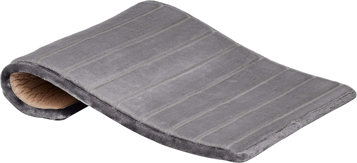 Amazon Basics Striped Memory Foam Bath Mat - Pack of 2, Small, Grey