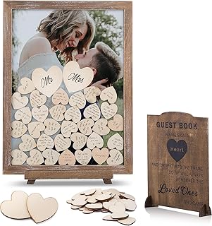 GLM Premium Wedding Guest Book Alternative with Welcome Sign and 85 Hearts - A Perfect Piece to Rustic Wedding Decorations for Ceremony Outside, an Alternative for Your Guest Book Wedding Reception!