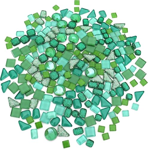 Miniatura 2 de LITMIND Azulejos de mosaico de cristal irregulares verdes surtidos, paquete de valor de 9 onzas, perfecto para manualidades de arte, proyectos de