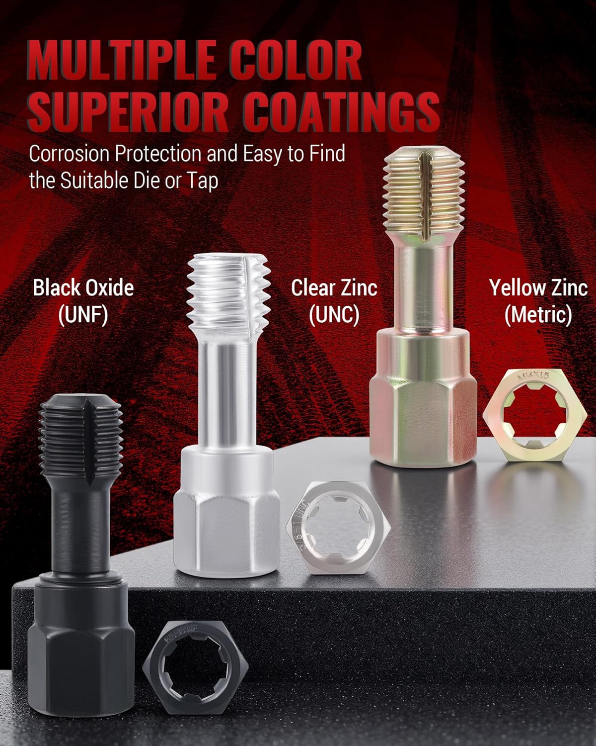 61 PC Thread Chaser Set, Metric and SAE Thread Restorer Tool with 28 Taps 28 Dies 3 Thread Files 2 Thread Pitch Gauges, Master Thread Cleaner Rethreading Kit in UNC UNF Metric Sizes