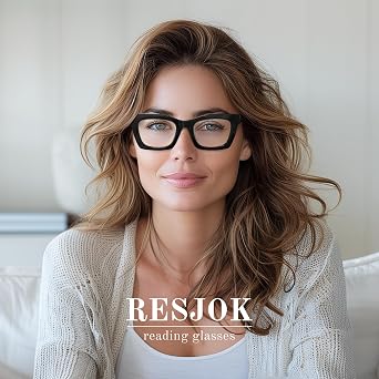 Reading Glasses for Women - Stylish Blue Light Blocking Glasses Square Readers with Spring Hinge