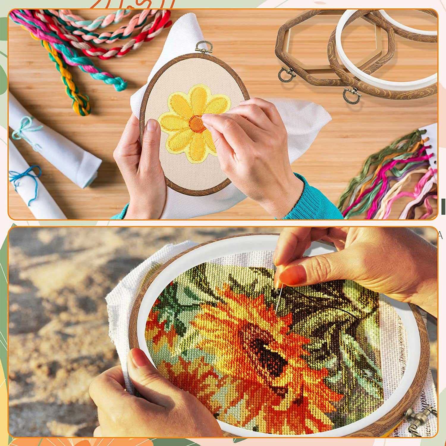 Amazon.co.jp: Kriccekal 9個 刺繍フープ模造木材ディスプレイフレーム  