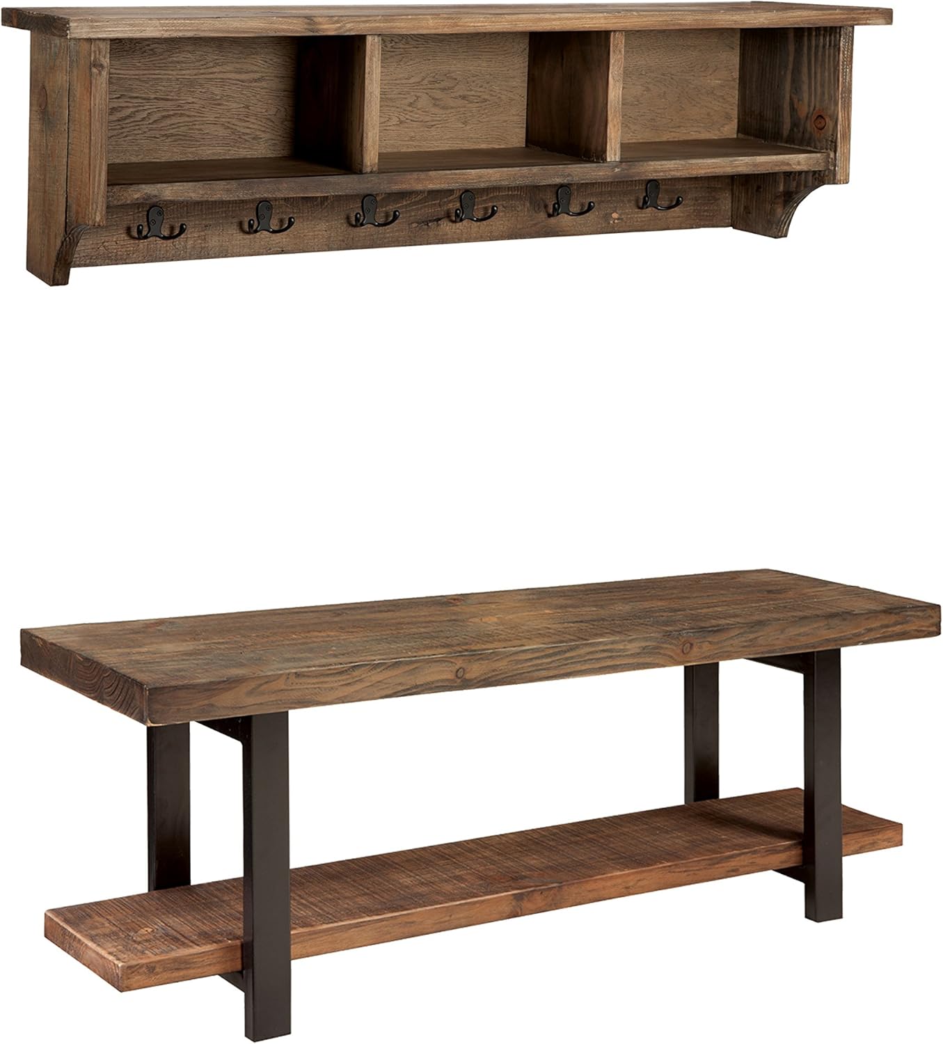 Sylvan Reclaimed Wood Storage Coat Hook and Bench Set Home