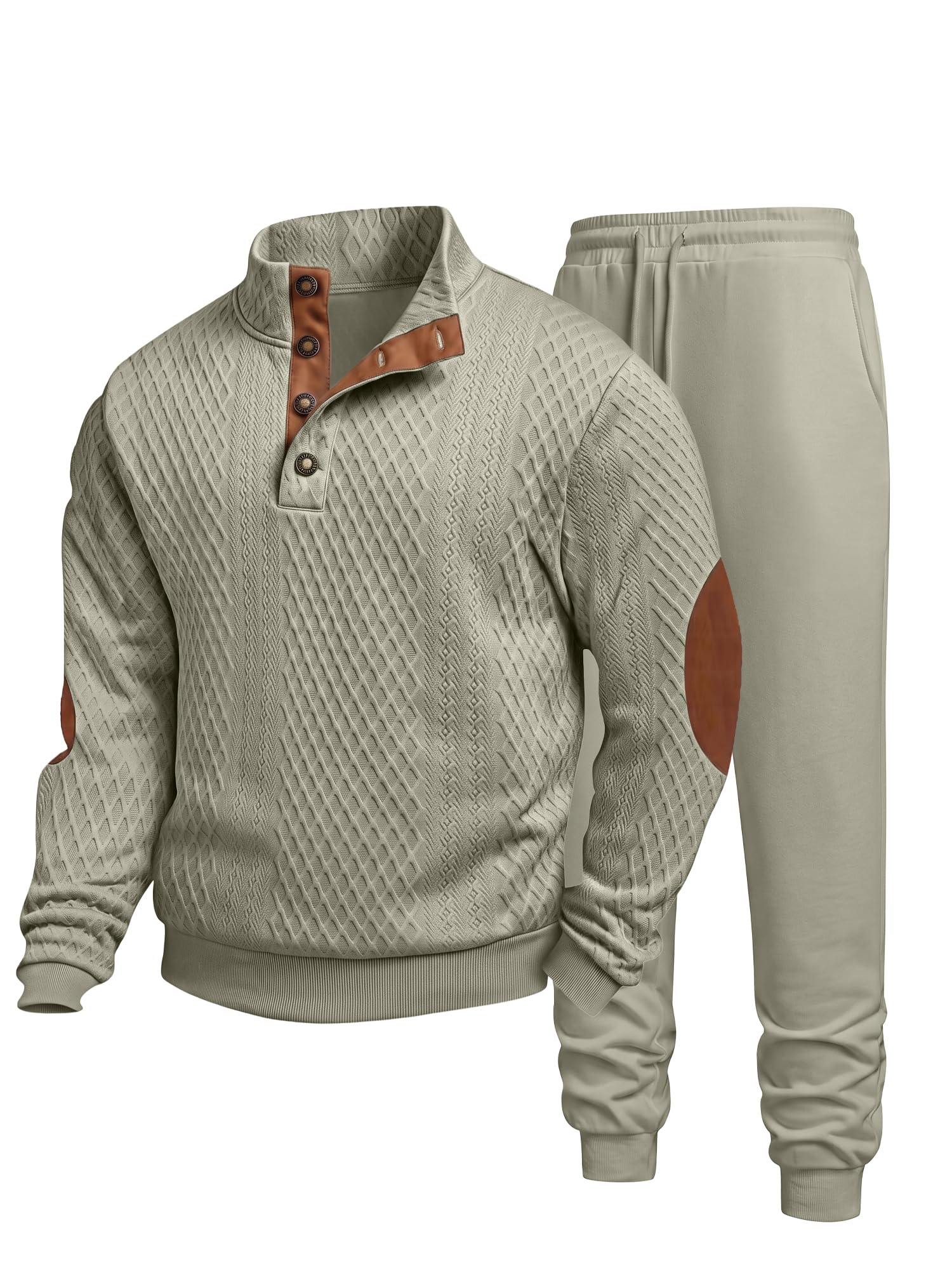 JMIERR Jogginganzug Herren mit 1/4-Knöpfe Zopfmuster | 2-teiliger Tracksuit,Sportanzug,Trainingsanzug Herren Set,pullover mit Jogginghose,freizeit,Streatwear,outdoor