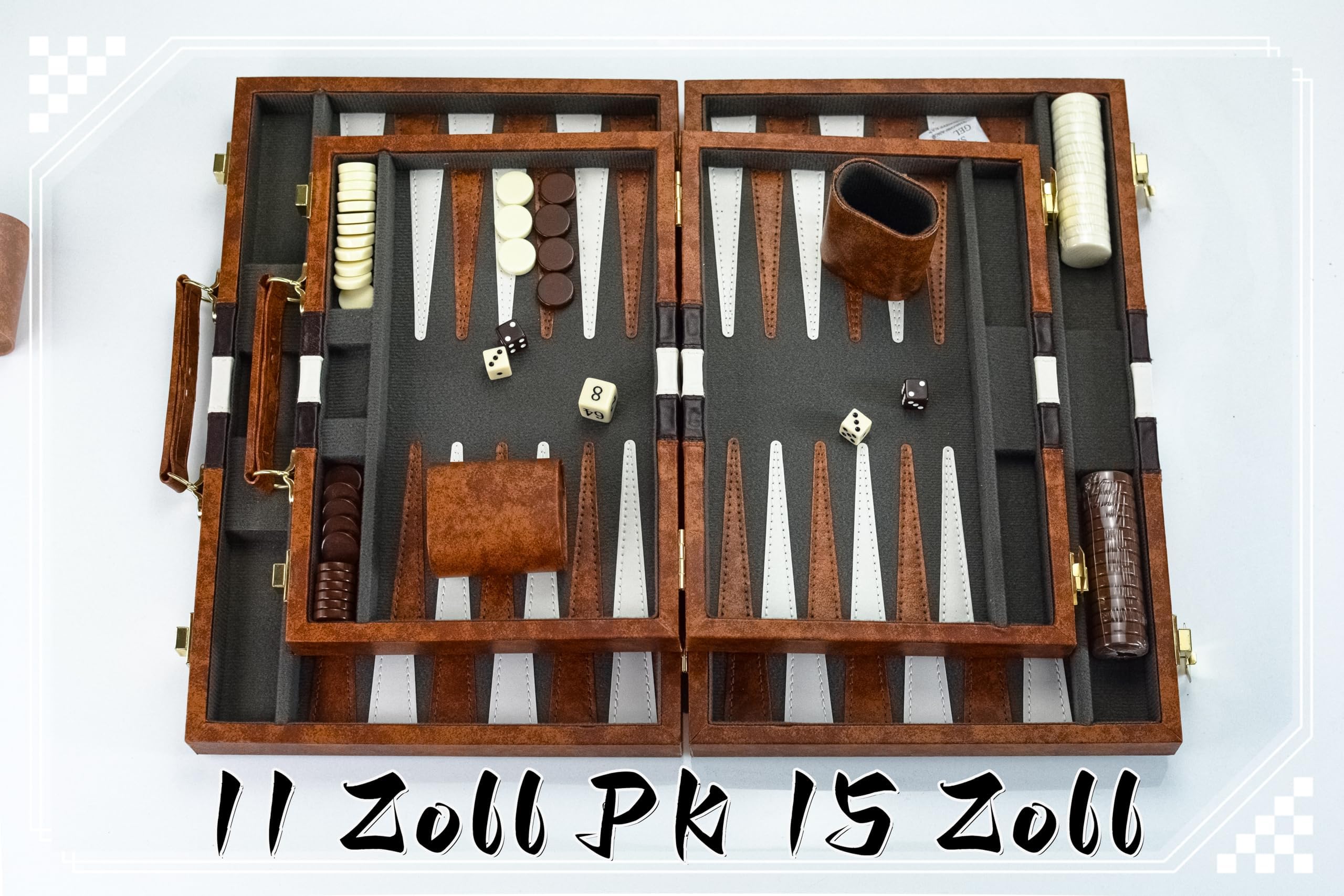 Backgammon Set 11" Klassisches Backgammon Koffer Brettspiel für Erwachsene und Kinder (Braun 11 Zoll)