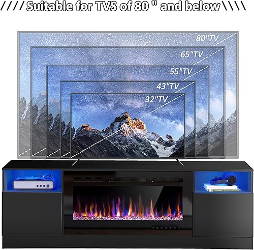 Miniatura 4 de Spurgehom Soporte de TV con chimenea de 70 pulgadas para televisores de hasta 80 pulgadas con chimenea eléctrica de 36 pulgadas, consola de TV para