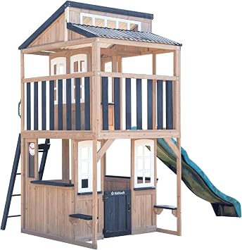 KidKraft Cliffbrook Wooden Outdoor Two-Story Playhouse with Slide