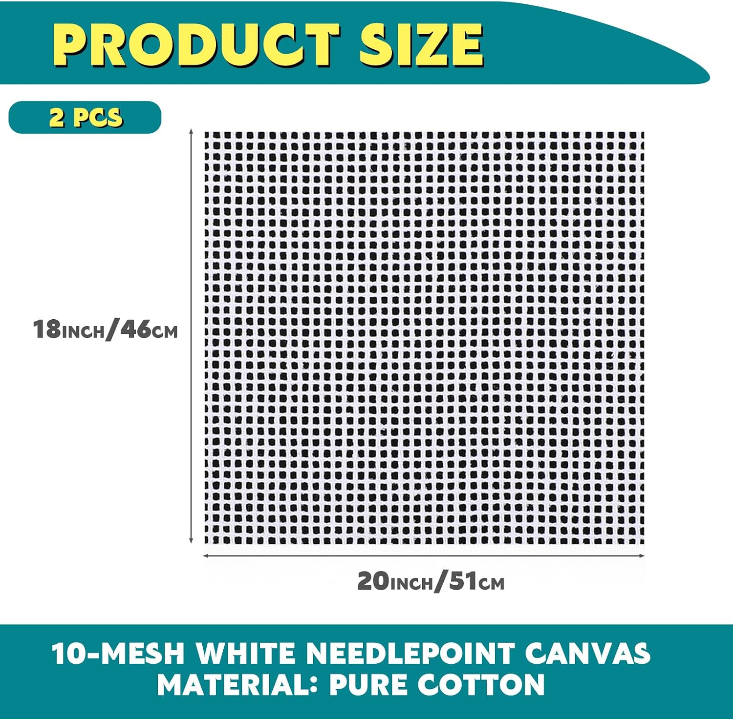 Knitgrip 2 Pack 20 x 18 Inches Needlepoint Canvas 10 Mesh Blank White Canvas Pure Cotton Needlepoint Mesh Twist Interlock for Embroidery DIY Knit Crochet Projects Make Dividers