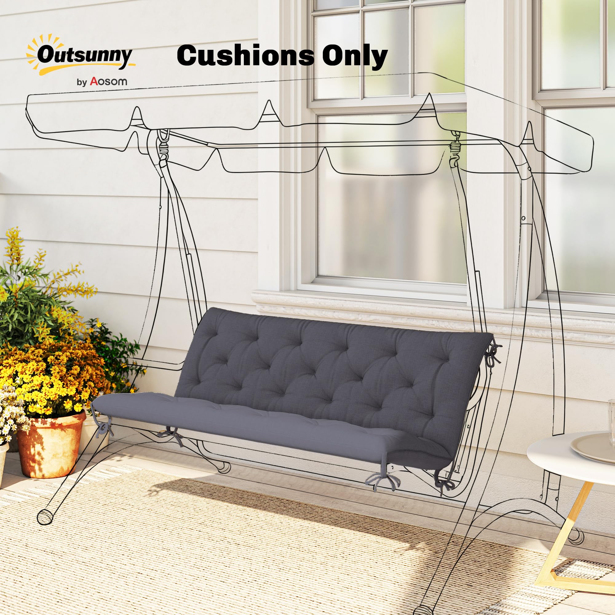 Outsunny Coussin de Banc Matelas Assise Dossier pour Banc de Jardin Coussin balancelle canapé 3 Places Grand Confort 150 x 98 x 8 cm Gris