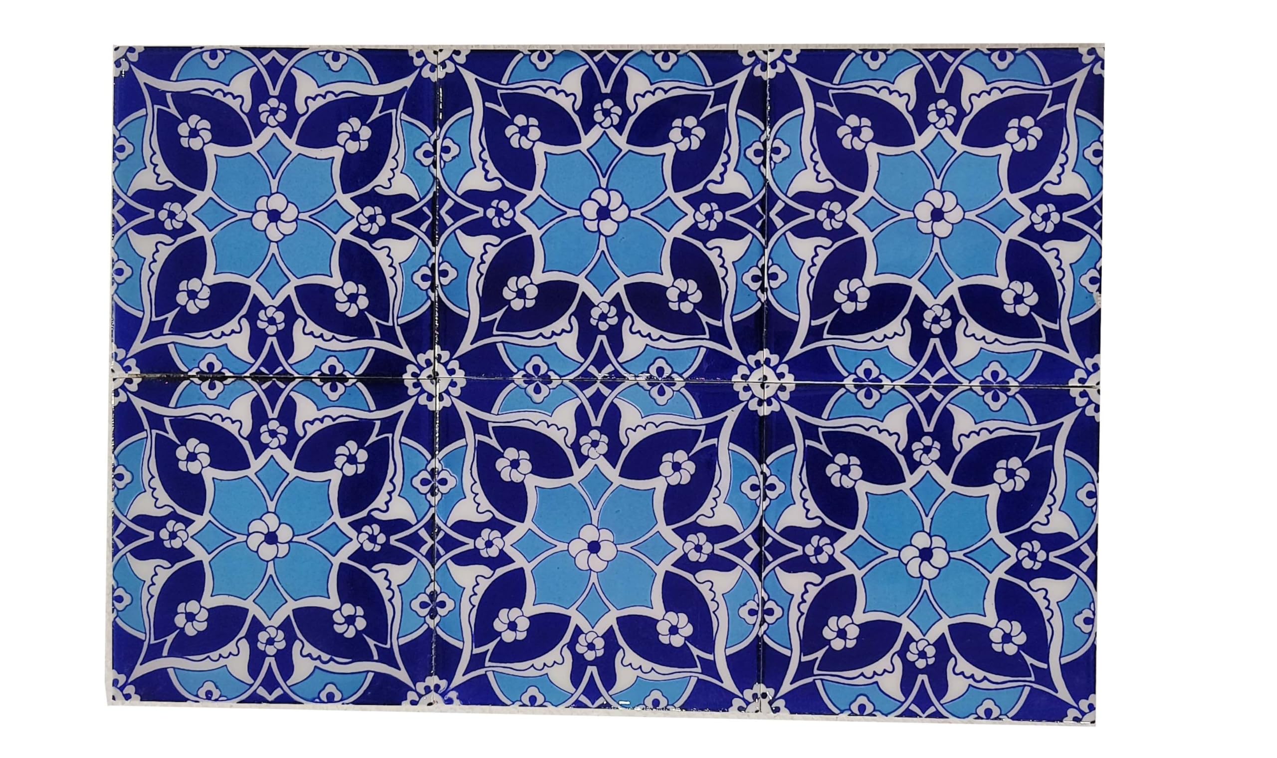 Blue Pottery Home Decorative Ceramic Wall Hanging Tile Design Flooring Tiles Floral Kitchen Washroom Mosaic Furniture Tile Handmade Backsplash 6 x 6 Inches (Pack of 6, Multicolor)