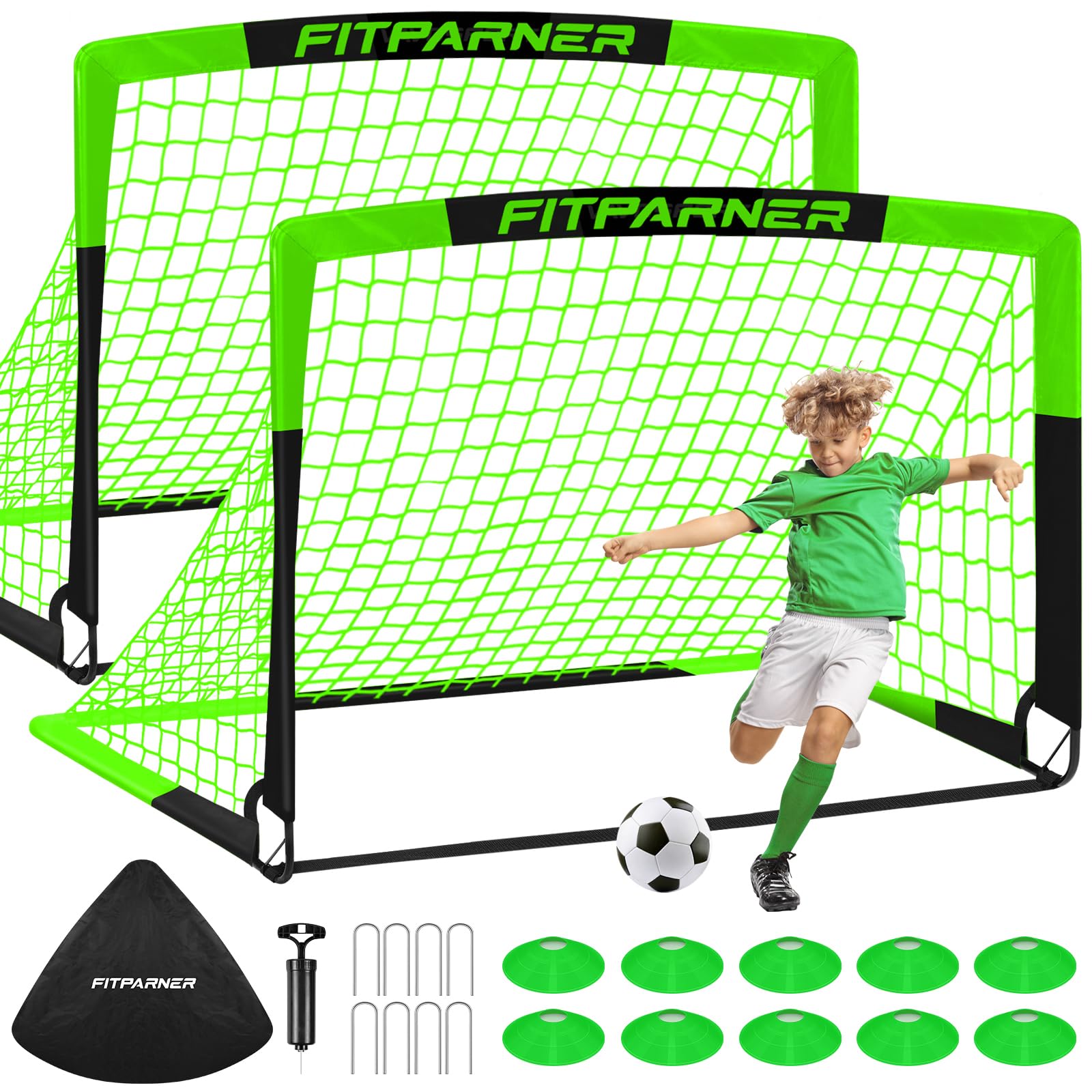 Kids Soccer Goals for Backyard Set - 2 Pack of Portable Pop Up Soccer Nets with Ball,Cones,Complete Training Equipment Kit for Toddler,Youth,Kids Age 3-14,Outdoor Sports Game