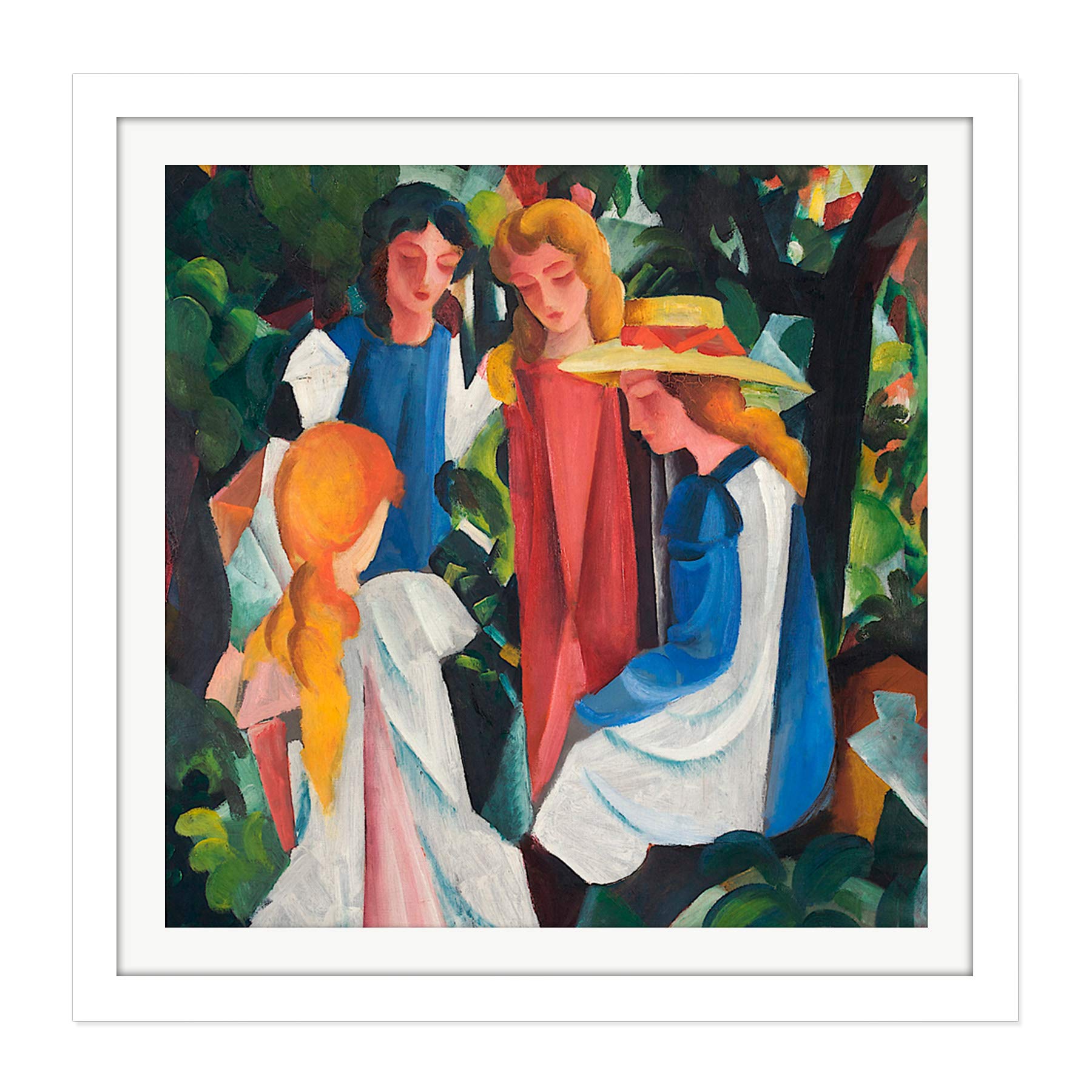 August Macke Four Girls Square Wooden Framed Wall Art Print Picture 16X16 Inch