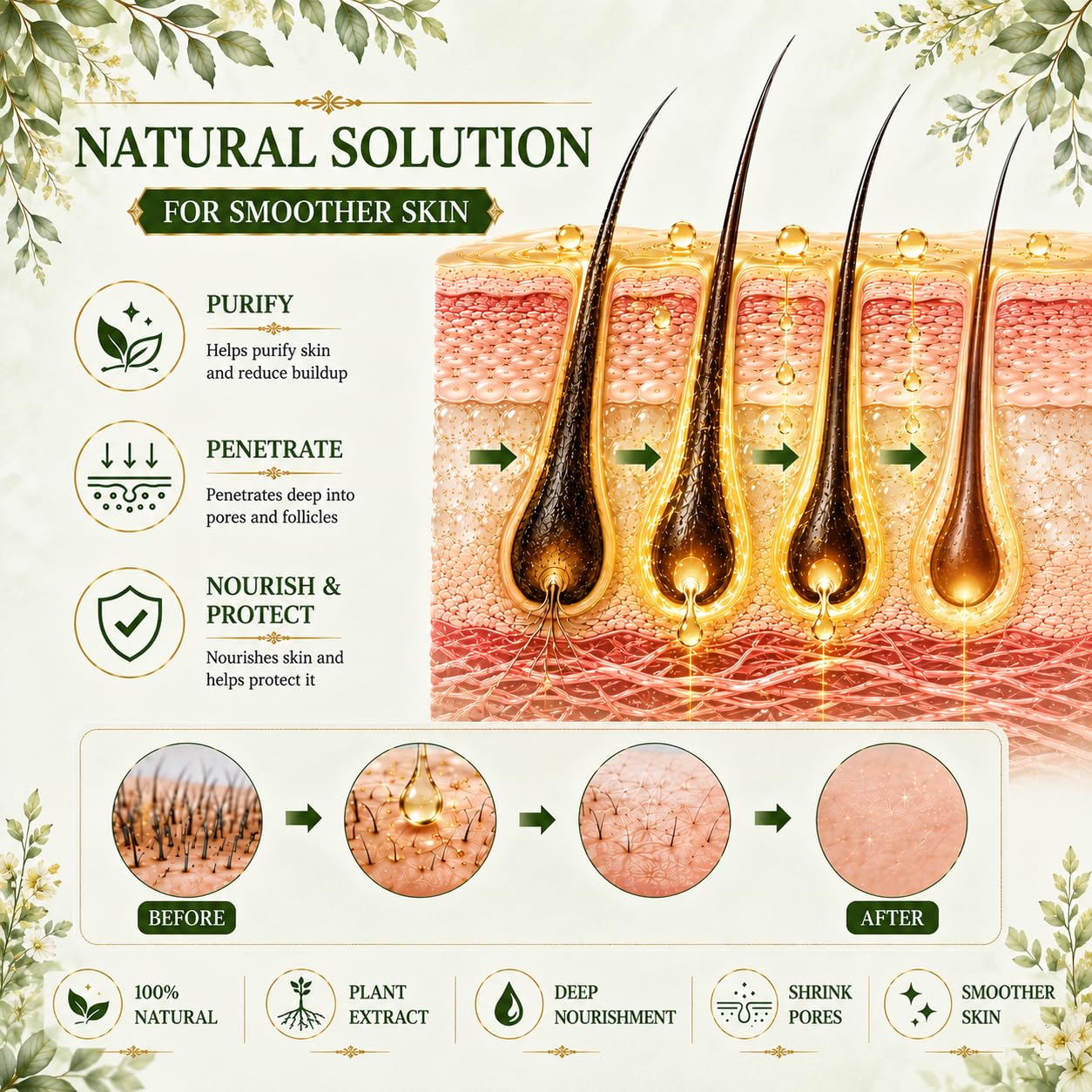 100% Pure Cyperus Rotundus Oil for Hair Removal, Ingrown Hair Treatment, Hair Removal Oil, Shaving Oil for Women and Men, Helps Reduce Hair Regrowth, Moisturizes & Soothes Skin, 2.03 fl oz