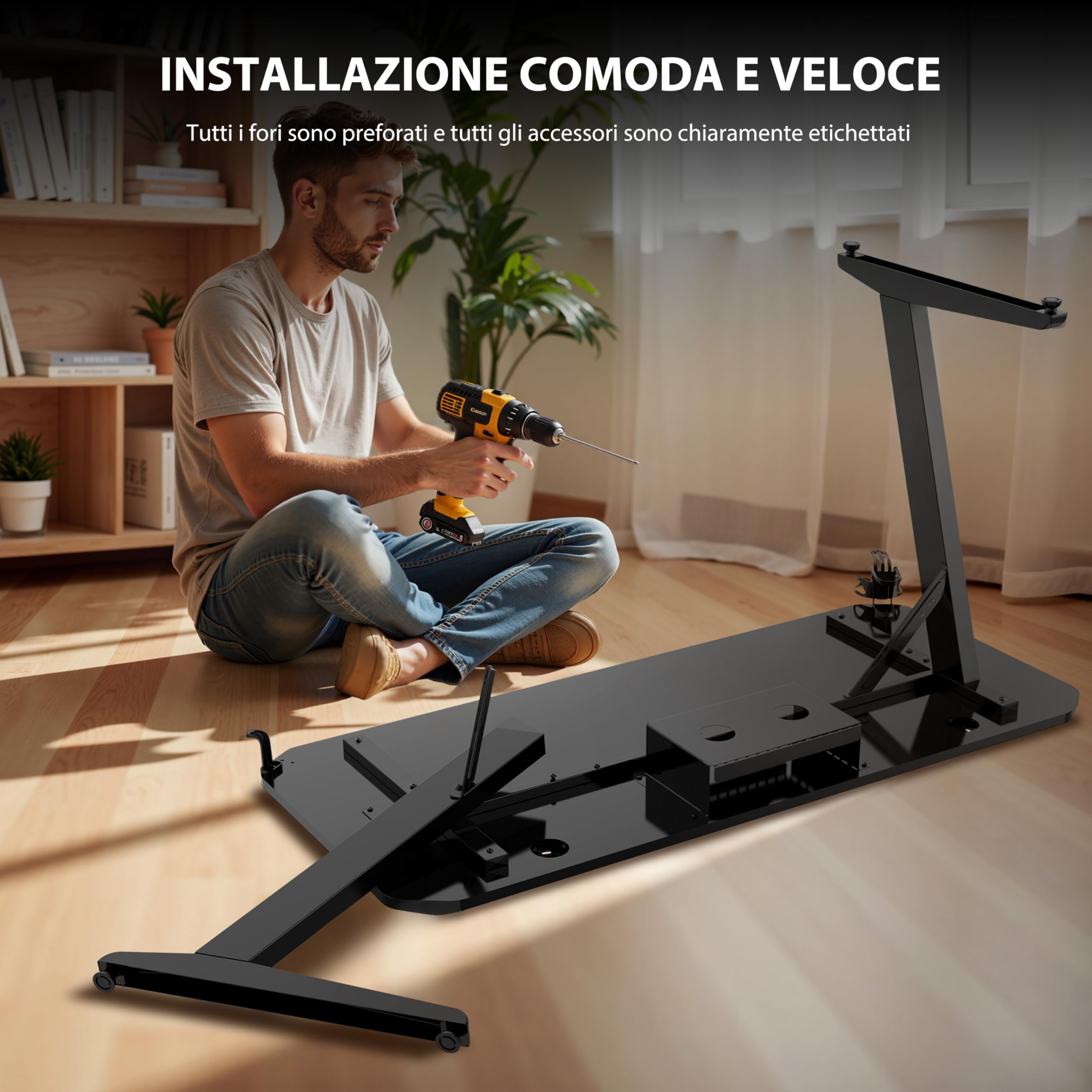 SENSE7 Scrivania Nomad Classic, tavolo gaming 140x60 con gancio per cuffie, porta bevande, supporto controller e superficie in fibra di carbonio, Ergonomico e ideale per il gaming