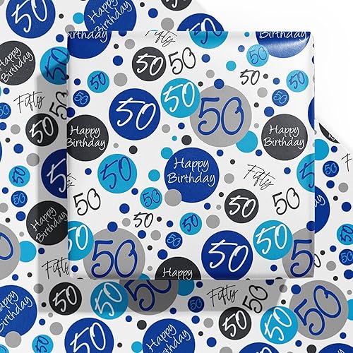 Miniatura 8 de WRAPAHOLIC Hoja de papel de regalo de cumpleaños, 6 hojas de diseño azul de 80 cumpleaños, plegada plana para cumpleaños, fiestas, baby showers,