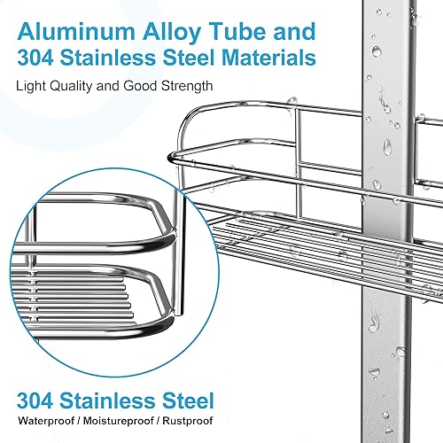 Miniatura 5 de Thideewiz Organizador de ducha colgante de 3 niveles, organizador de ducha plateado inoxidable sobre la cabeza con soporte de jabón integrado,