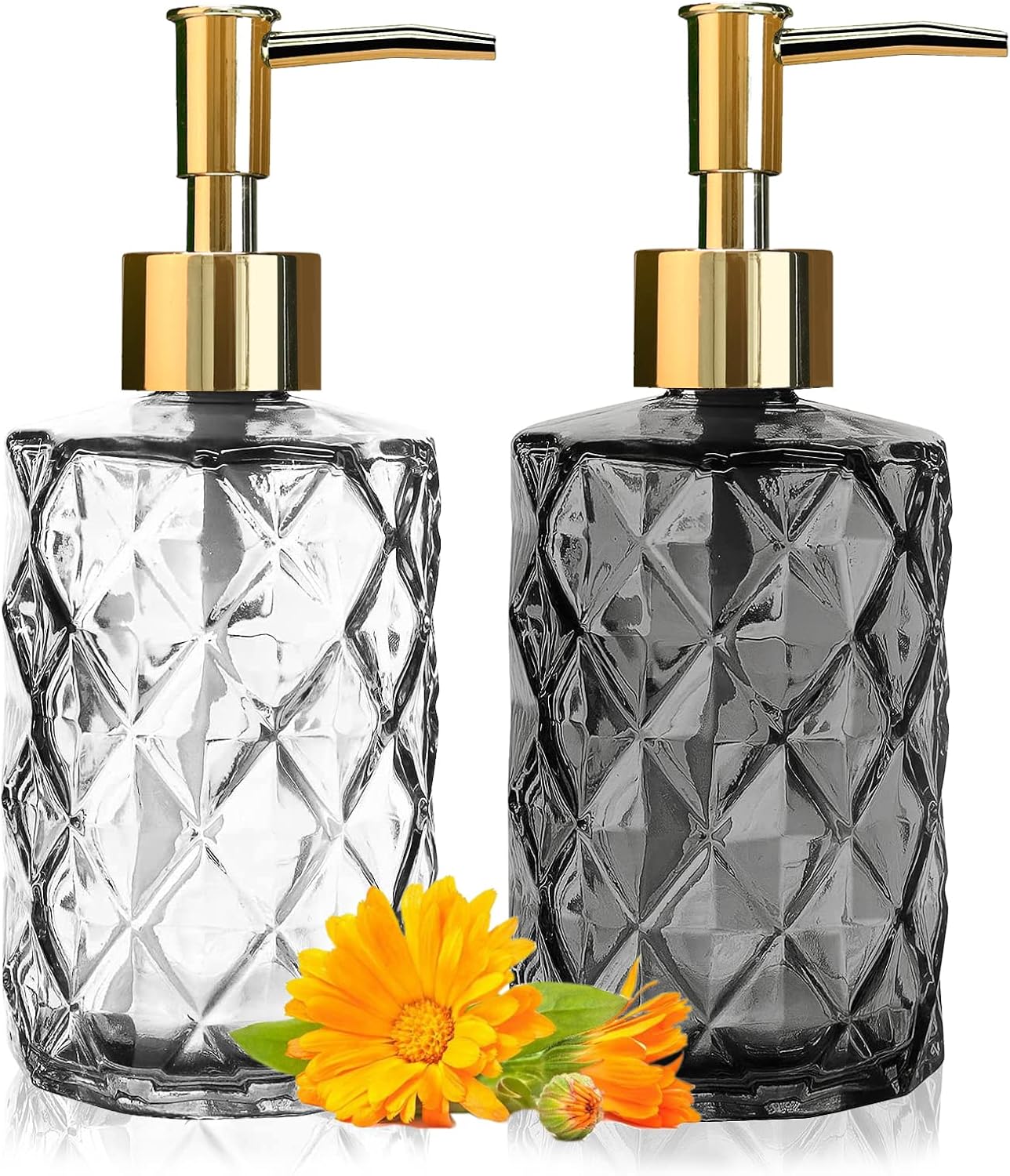 2 Pcs Glass Soap Dispenser, 11 Oz Hand & Dish Soap