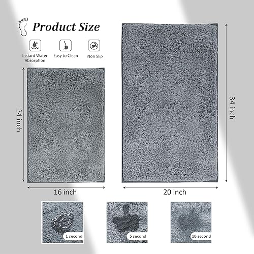 Miniatura 2 de Alfombra de baño pequeña 2 en 1, antideslizante, color gris, alfombra de baño para piso, alfombra de baño de felpilla de microfibra lavable, tapete