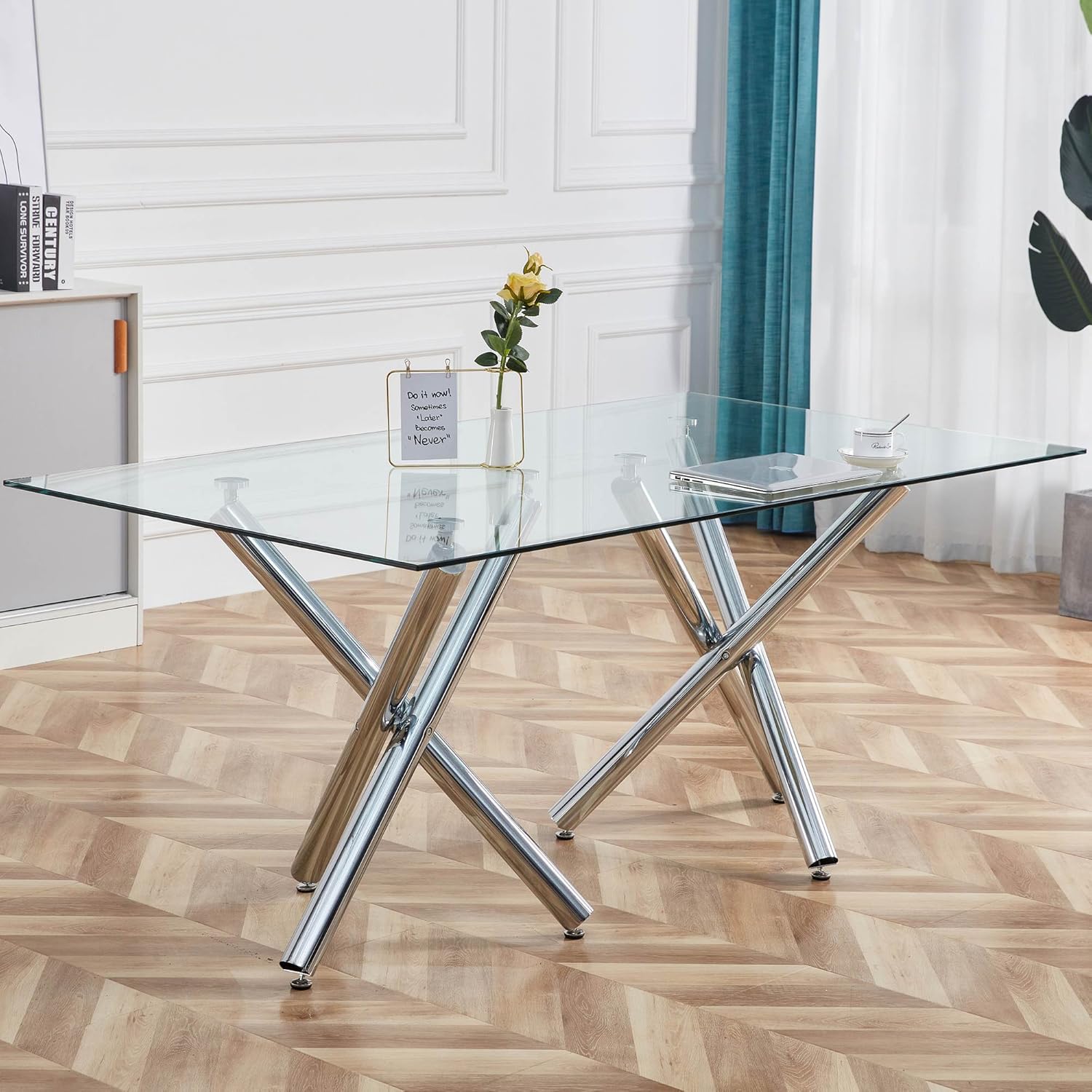 Amazon.com - Pvillez 71" Contemporary Glass Dining Table for 8 People ...