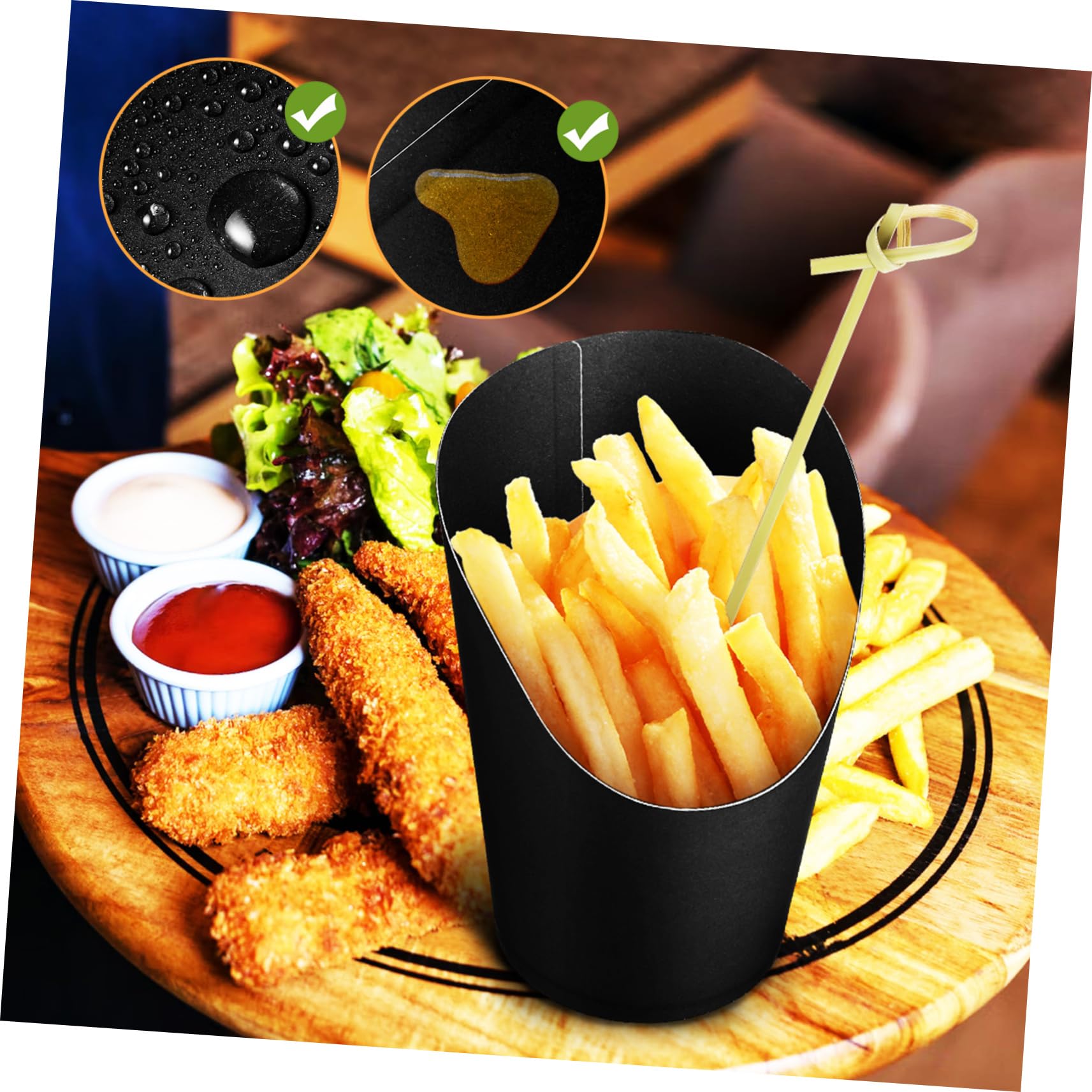 OFFSCH 1Set Disposable French Fry Cups Paper Treat Holders with Knot Picks for Snacks Appetizers and Charcuterie Easy for Convenient Serving