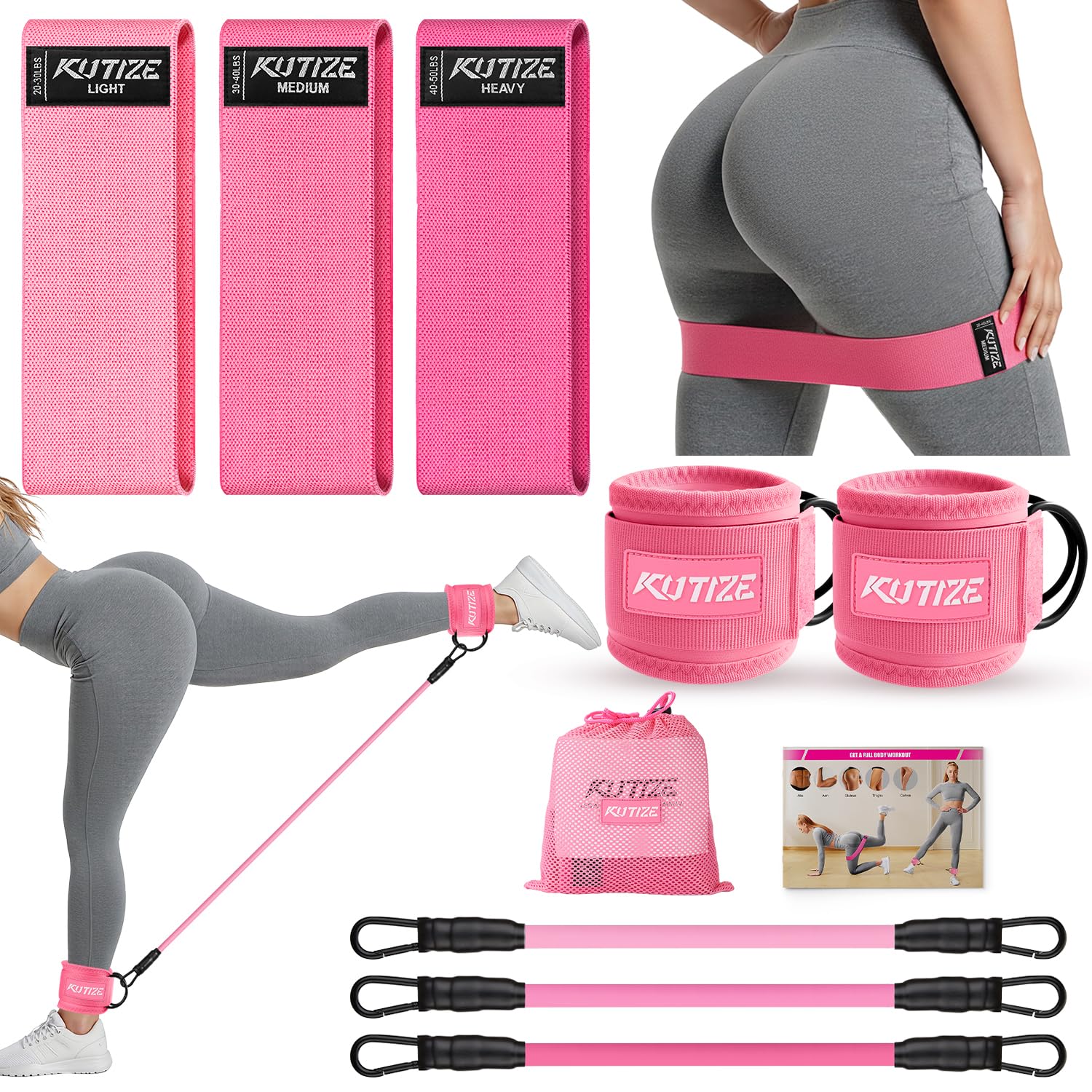 KUTIZE Resistance Band Set, Fabric Booty Bands & Leg Weights for Women at Home Workout Equipment for Pilates, Yoga, Butt, Hip, Rehab fitness, Home Gym Heavy Exercise Bands gifts for fitness lovers