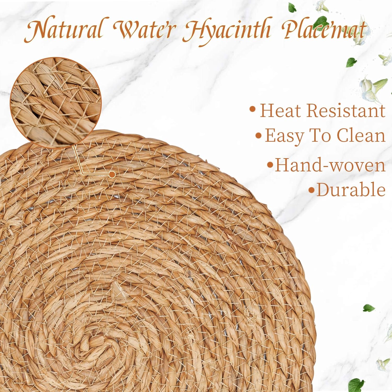 Round Woven Placemats Set of 4, 13 Inch Boho Farmhouse Rattan Placemats Rustic Braided Wicker Table Place Mats Chargers for Dinner Plates