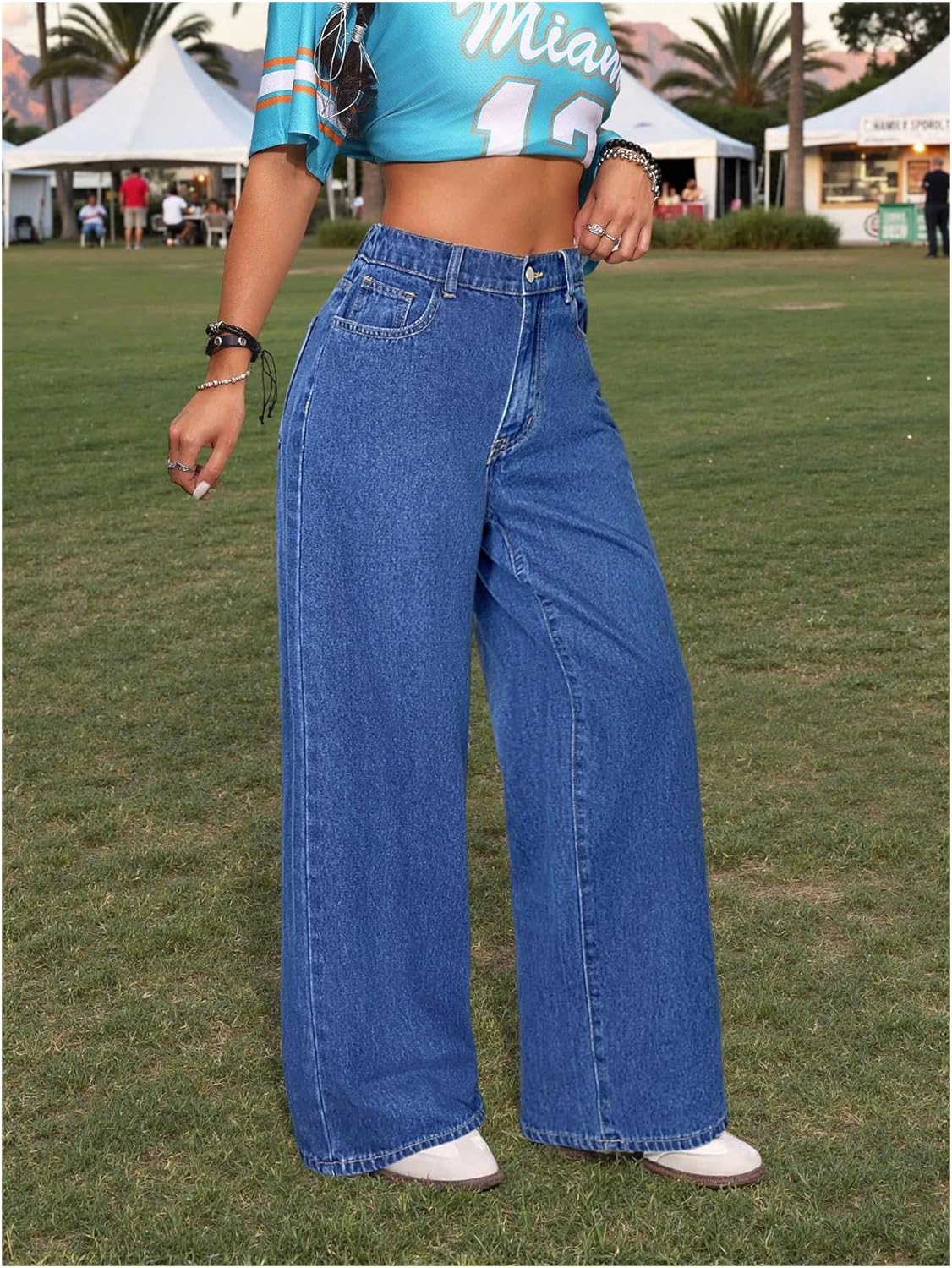 GORGLITTER Women's Baggy Wide Leg Jeans Stretchy High Waisted Jeans Trendy Fall Straight Leg Denim Pants - Image 2