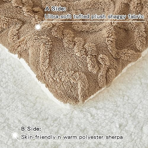 Miniatura 7 de Joyreap Juego de edredón de 3 piezas de sherpa de piel sintética esponjosa, color café, juego de edredón de lujo copetudo, para todas las
